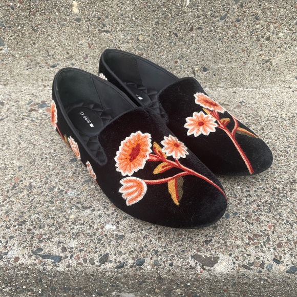 Birdies Shoes - Embroidered, black velvet loafers from Birdies!